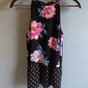 Charming Charlie Floral and Polkadot Blouse